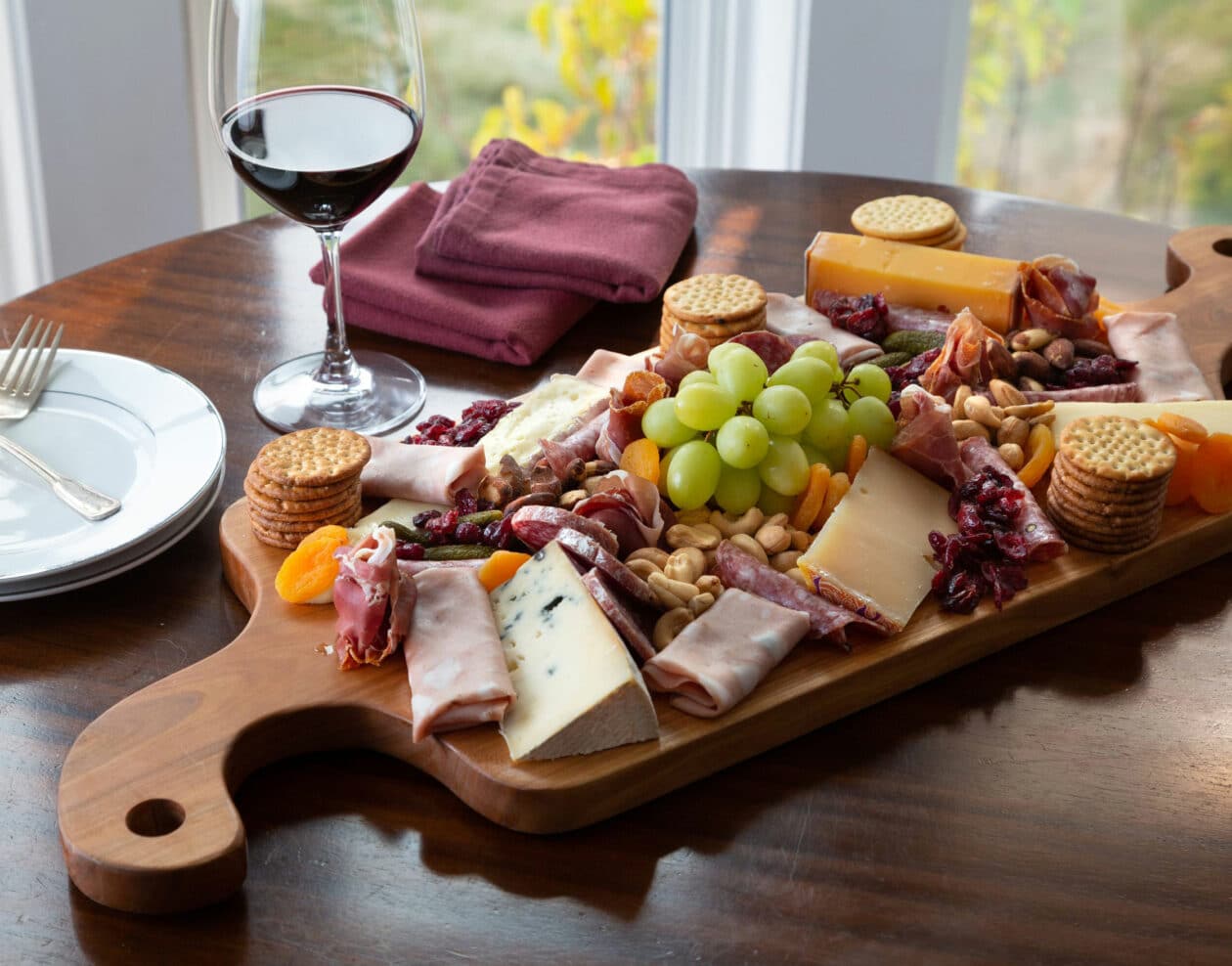 Charcuterie Cheese board with wine