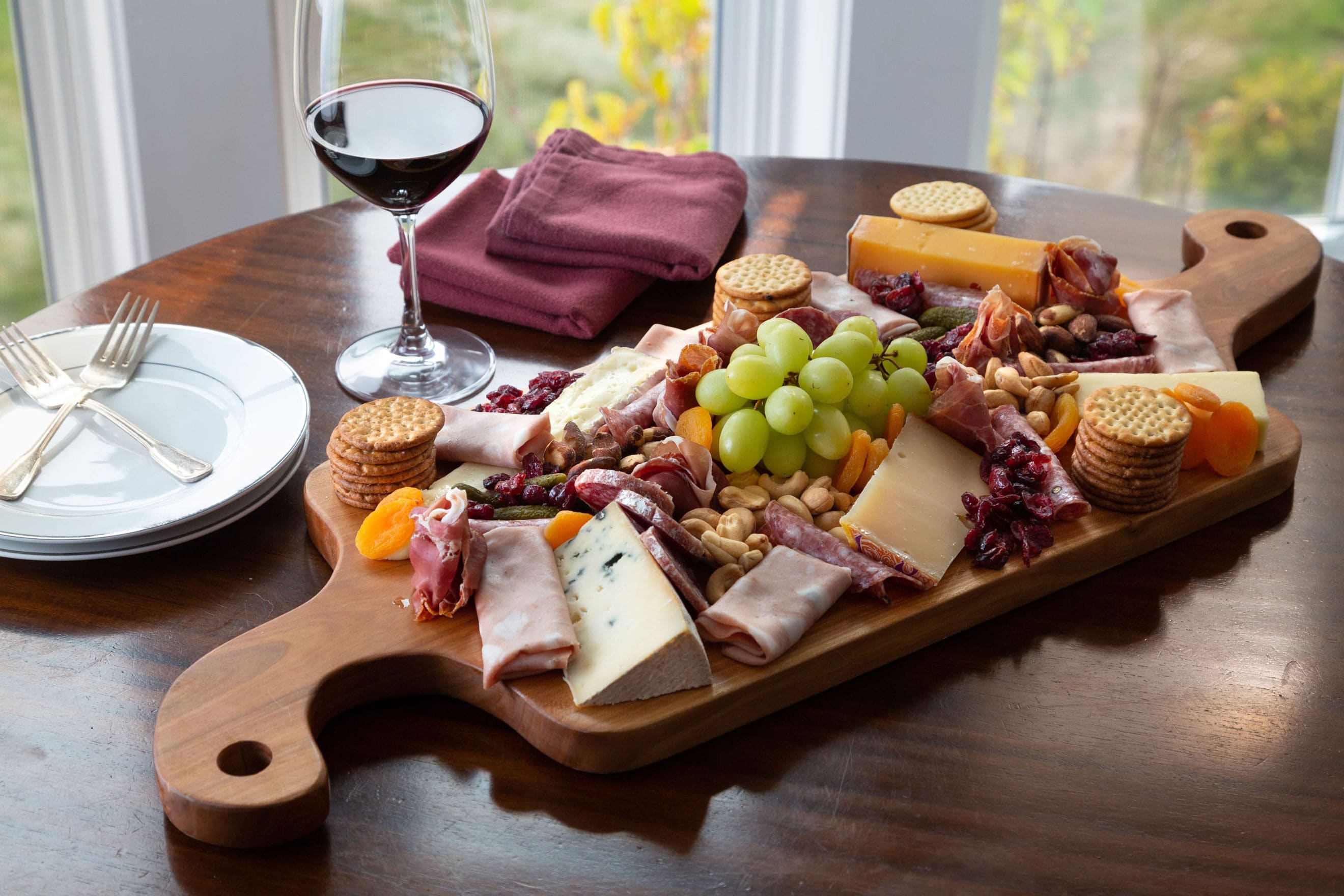 Charcuterie Cheese board with wine