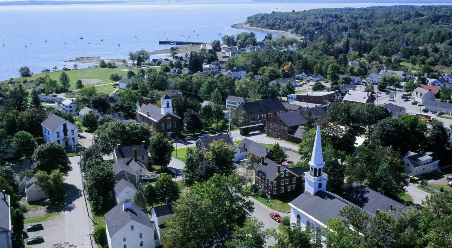 Aerial view of downtown Searsport to Coast